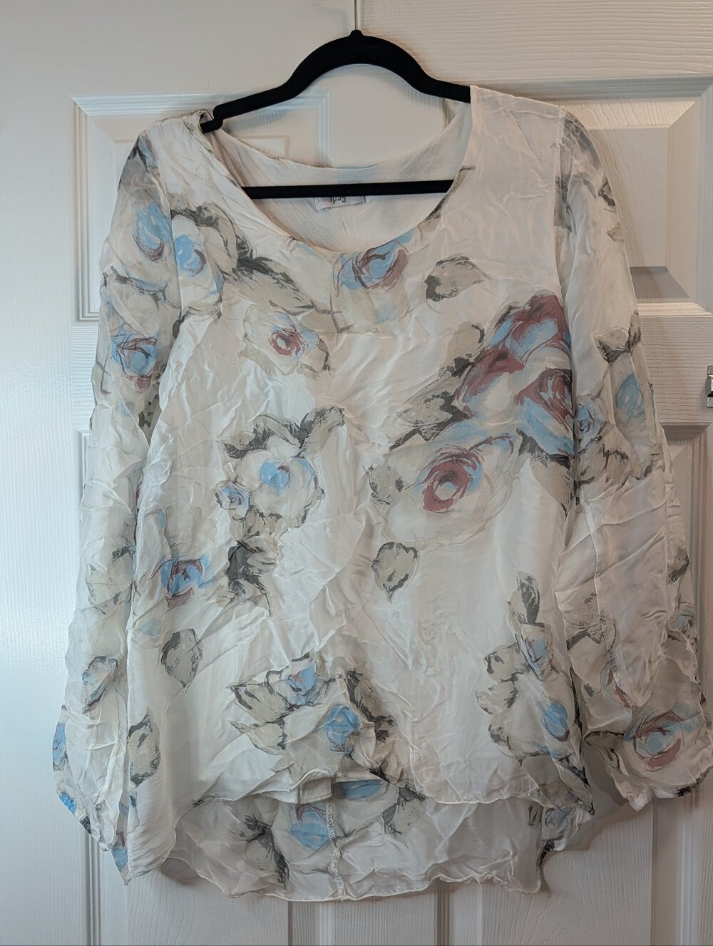IGSU Made in Italy White Floral Blouse Oversized Lagenlook Boho Tunic One Size